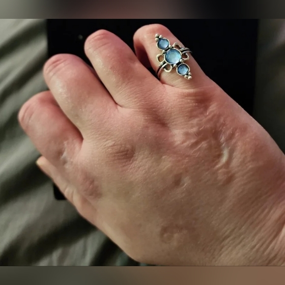 Like New:Diamond/Crystal Blue Topaz Color Silver Ring - Picture 5 of 5